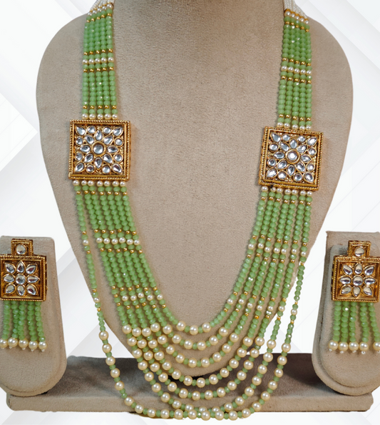 GREEN MAHUA PEARL MALA SET