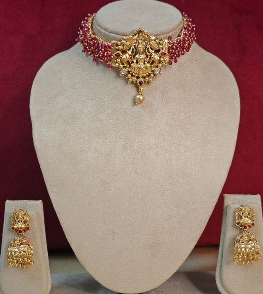 PINK MAANYA TEMPLE JEWELLERY SET