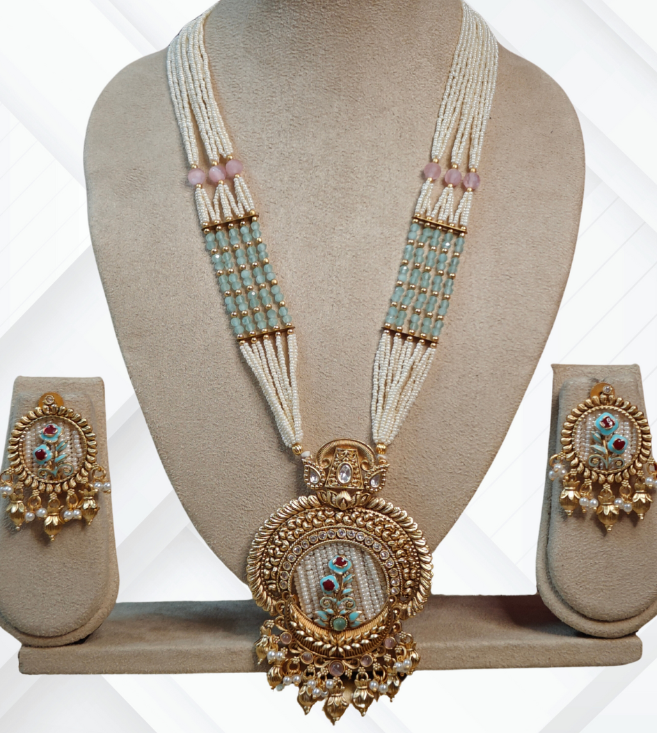 MINT AND PINK RAJASWI JEWELLERY SET