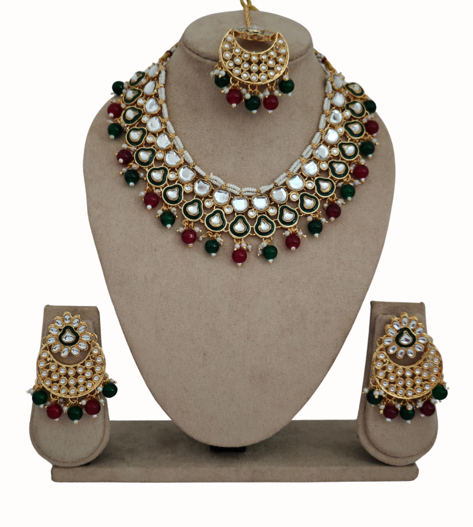 RUBY PINK AND GREEN ARIKA JEWELLERY SET