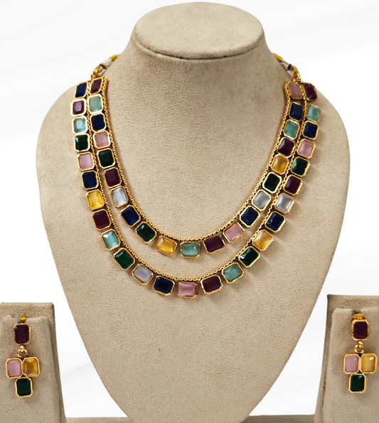 MULTICOLOR SHRIYA TWO LAYER JEWELLERY SET