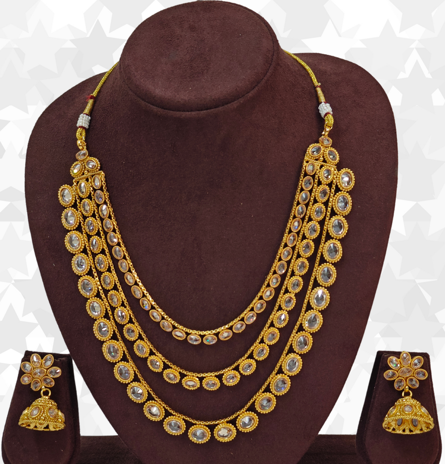 RUBY PINK KHYATI THREE LAYERED JEWELLERY SET