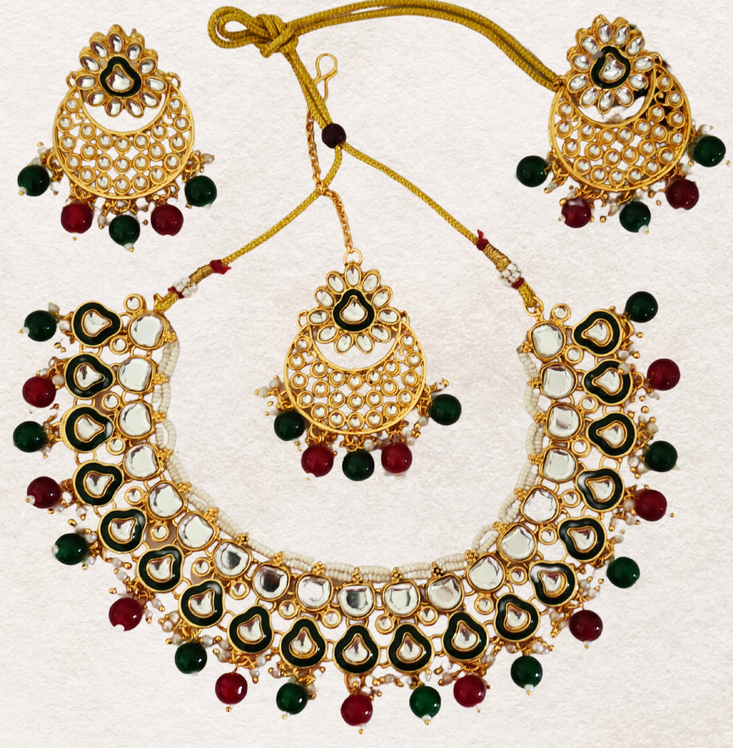 RUBY PINK AND GREEN ARIKA JEWELLERY SET