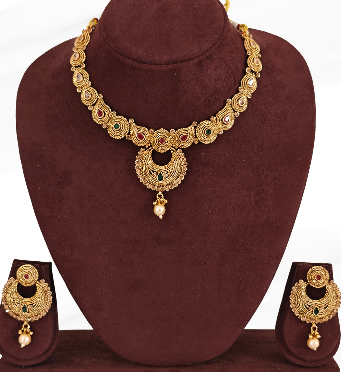 PINK AND GREEN KAAVYA JEWELLERY SET