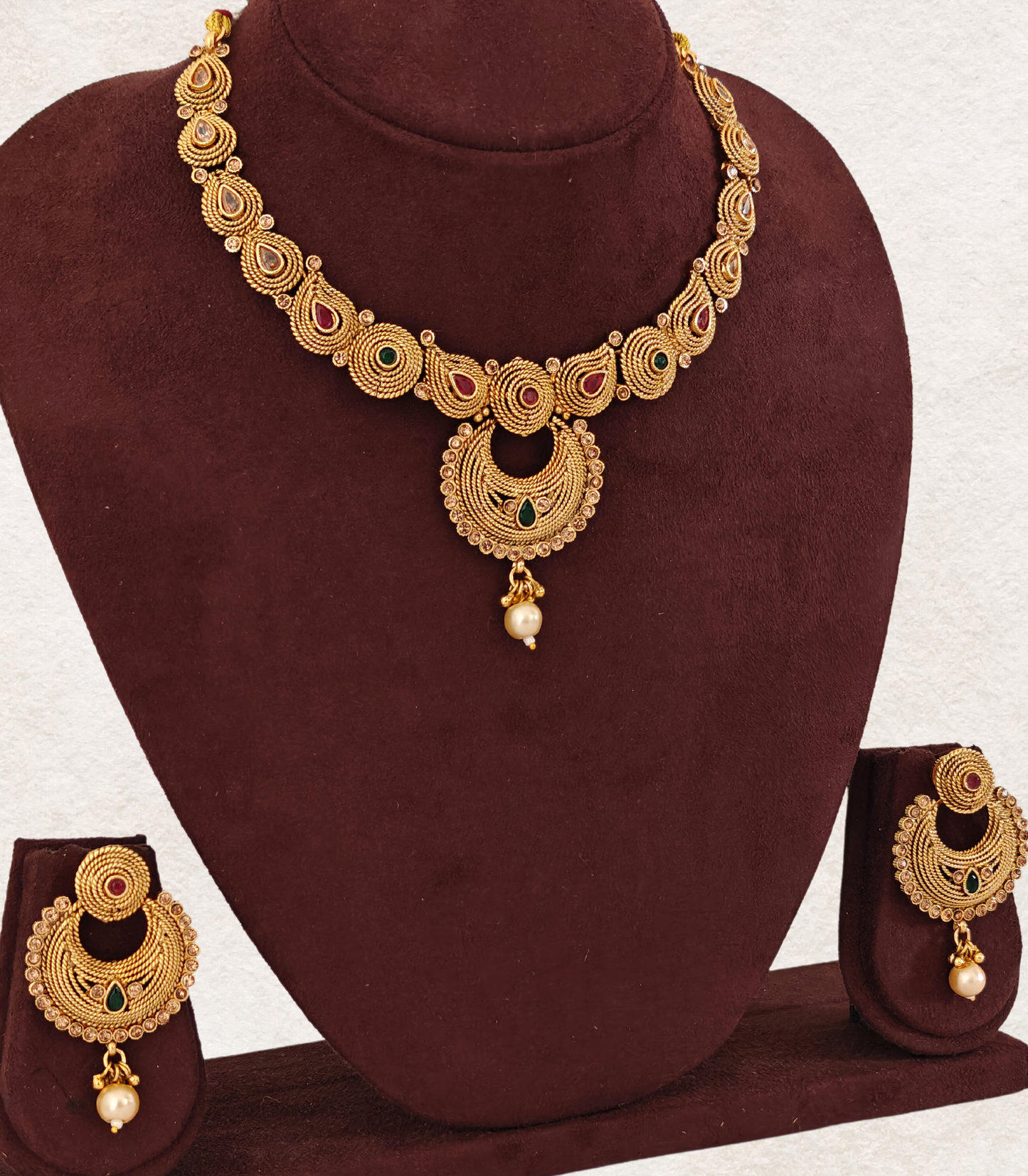 PINK AND GREEN KAAVYA JEWELLERY SET