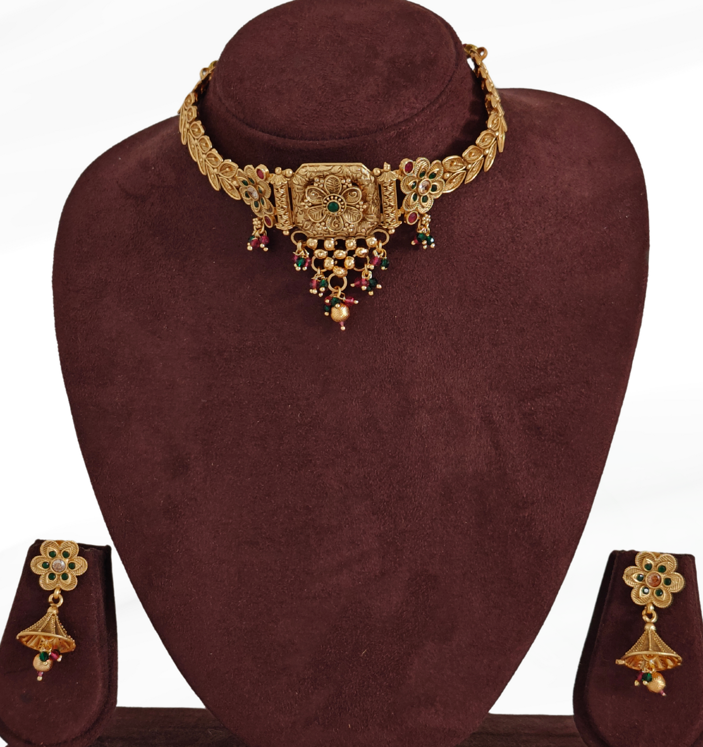 GREEN AND PINK NIHARIKA JEWELLERY SET