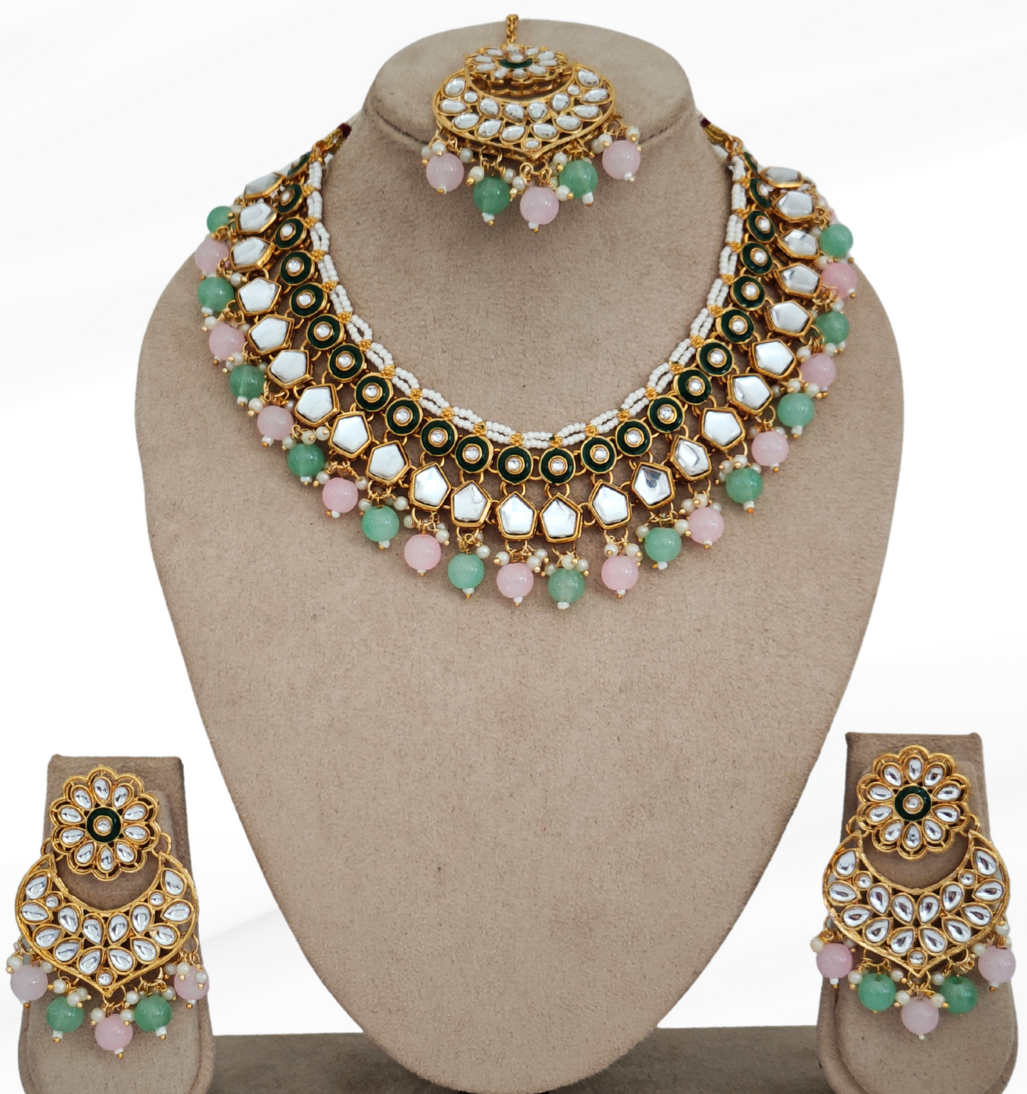 MINT AND PINK ISHANVI JEWELLERY SET