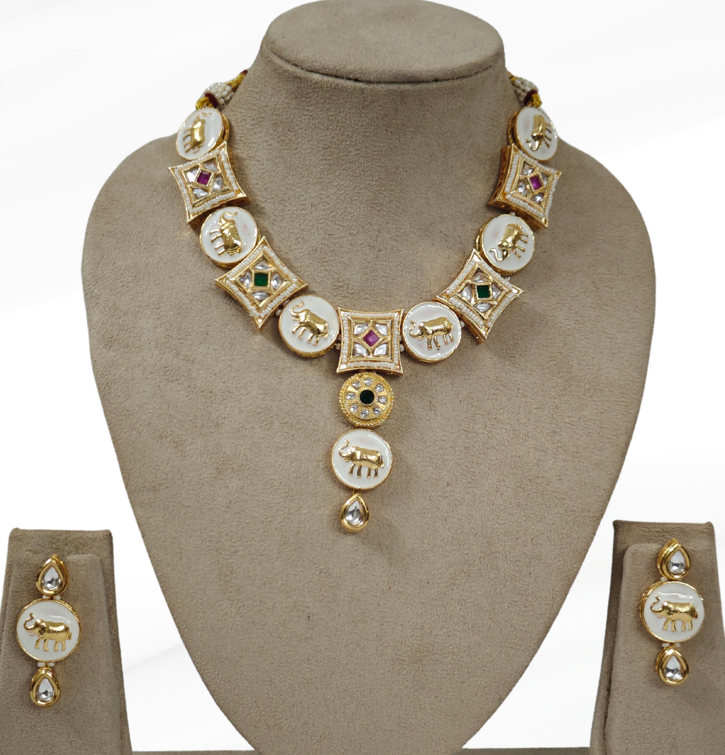 GREEN AND PINK NANDINI JEWELLERY SET