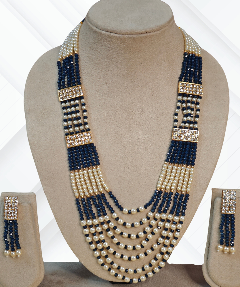 BLUE MEHER PEARL MALA SET