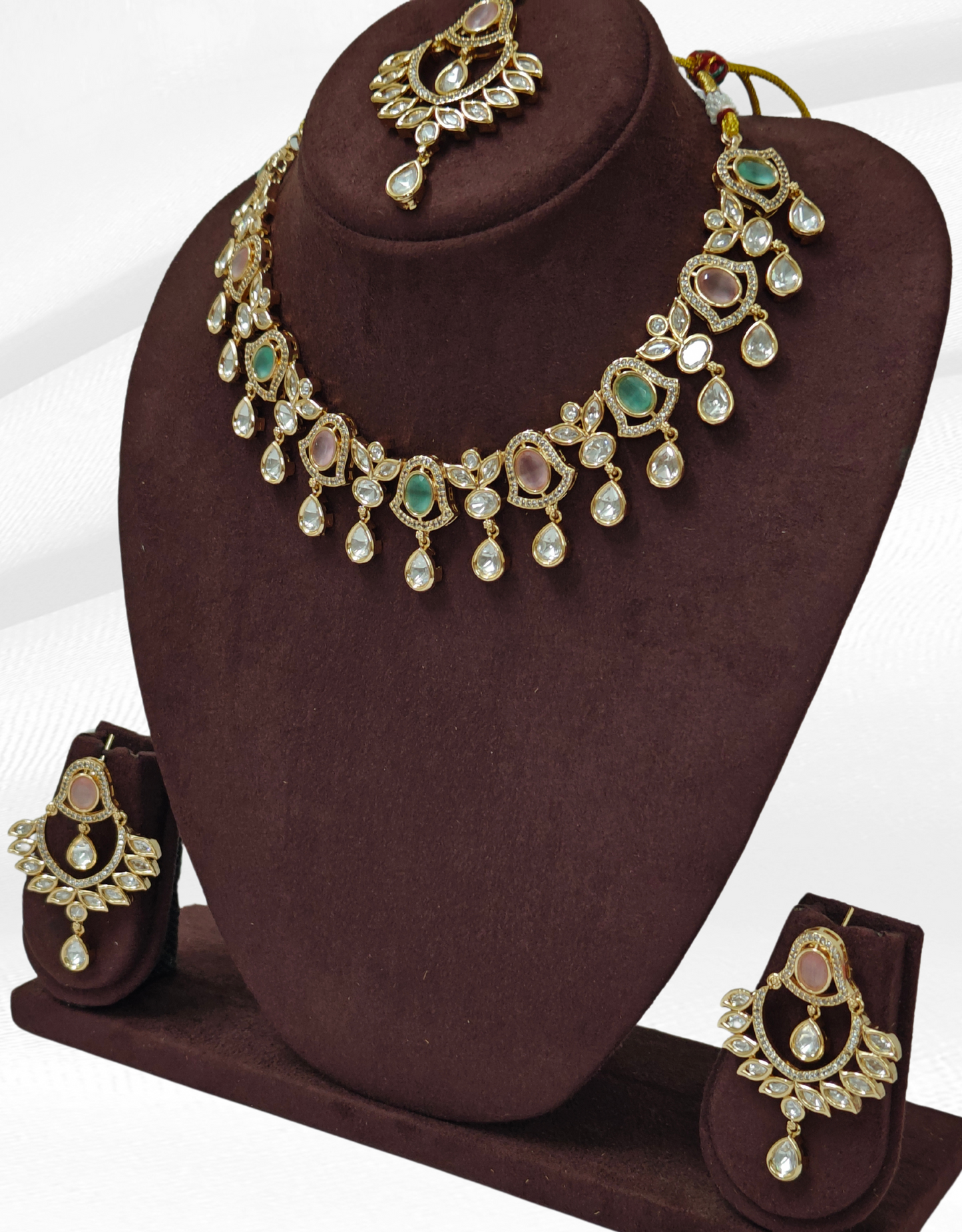 MINT AND PINK DISHA KUNDAN JEWELLERY SET