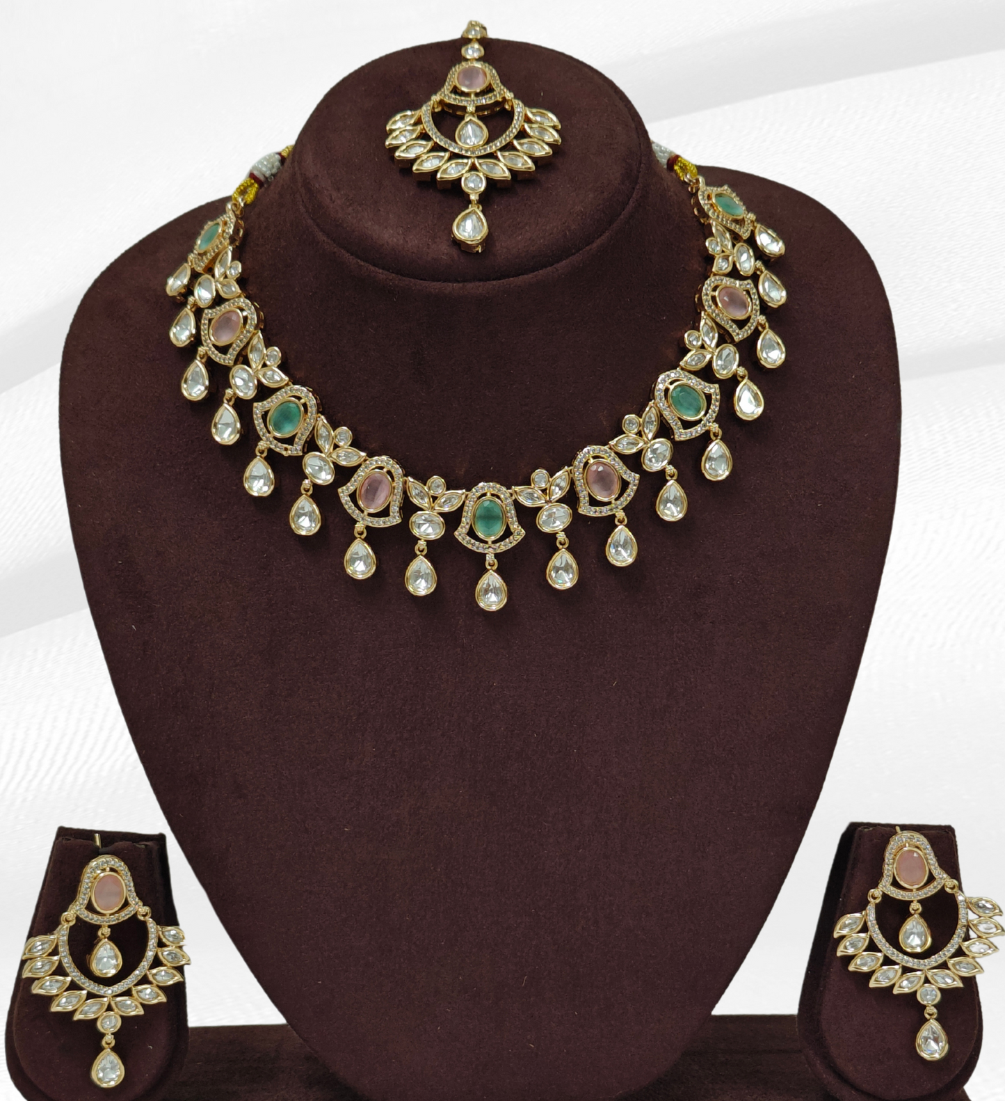 MINT AND PINK DISHA KUNDAN JEWELLERY SET