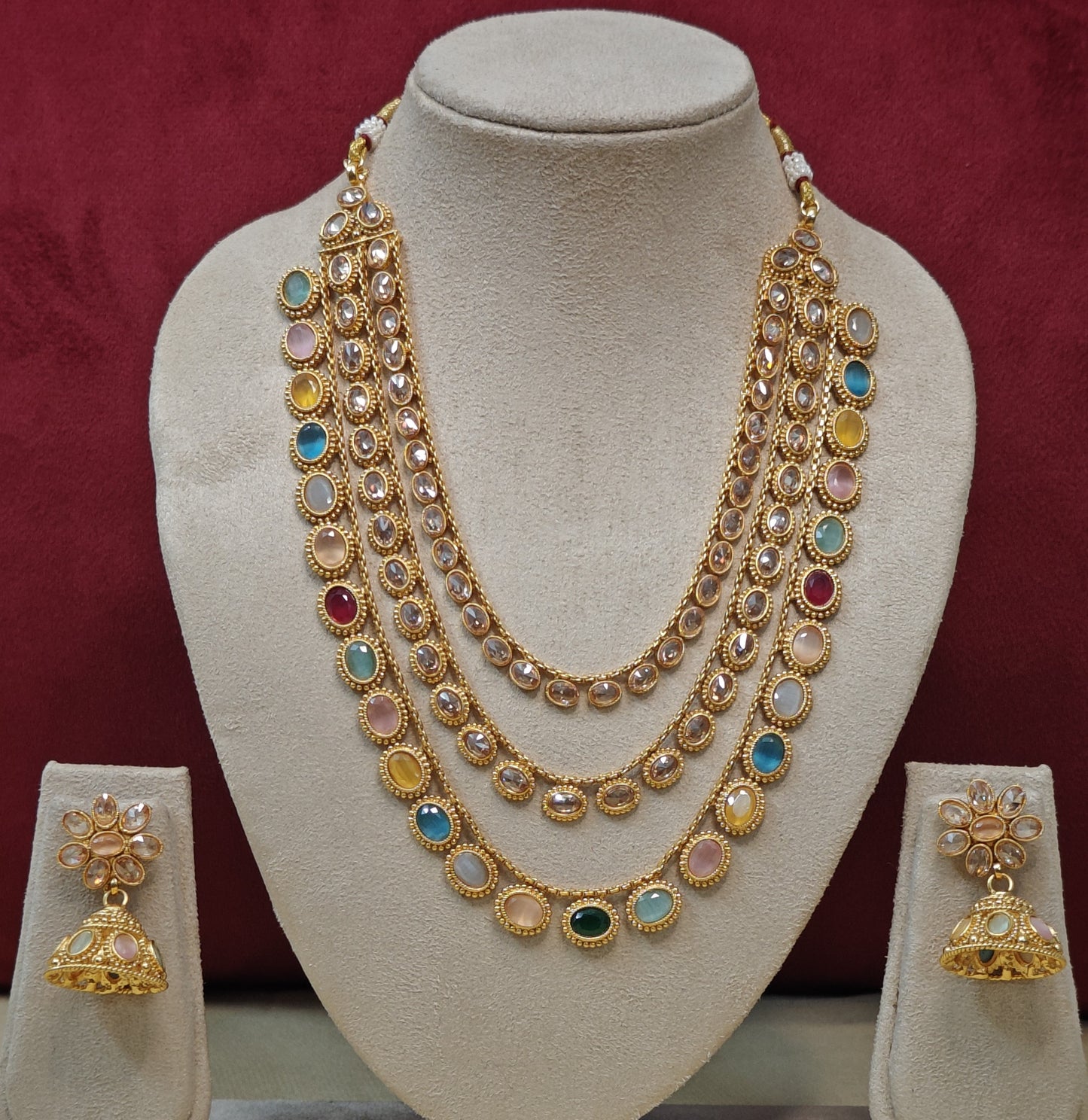 MULTICOLOR KHYATI THREE LAYERED JEWELLERY SET